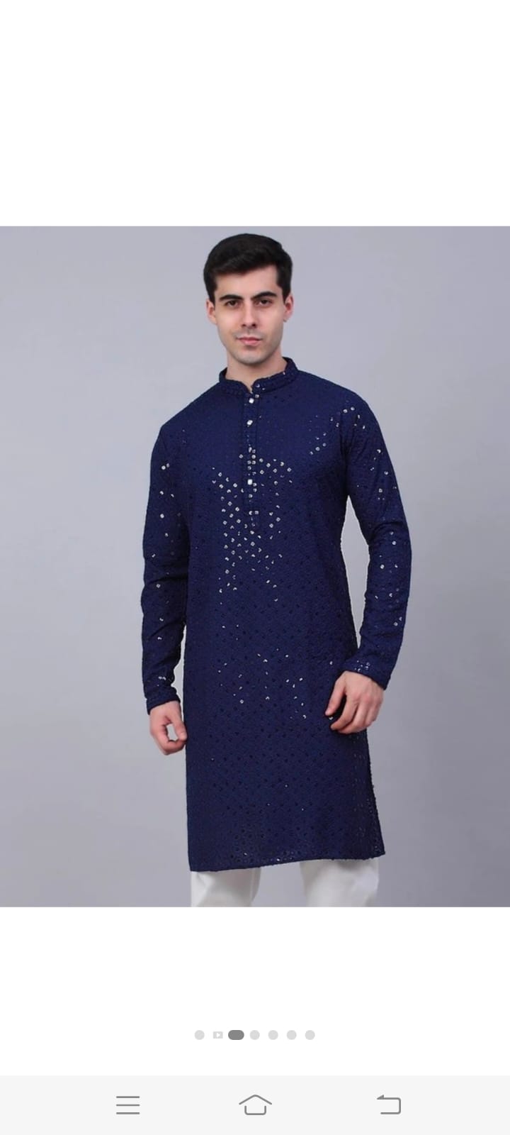 Navy Blue Chikankari Embroidered Kurta for Men | Kaarigari Fashion