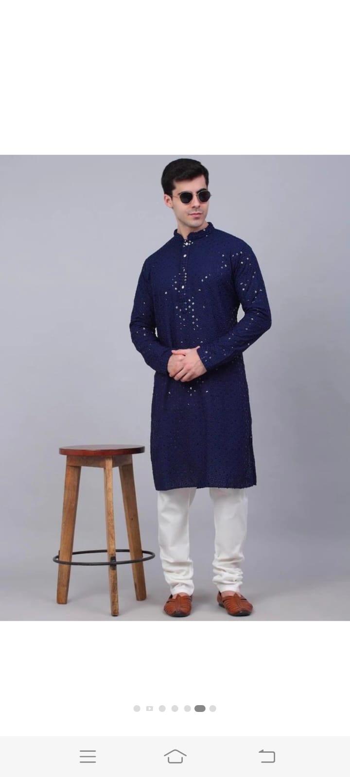 Navy Blue Chikankari Embroidered Kurta for Men | Kaarigari Fashion