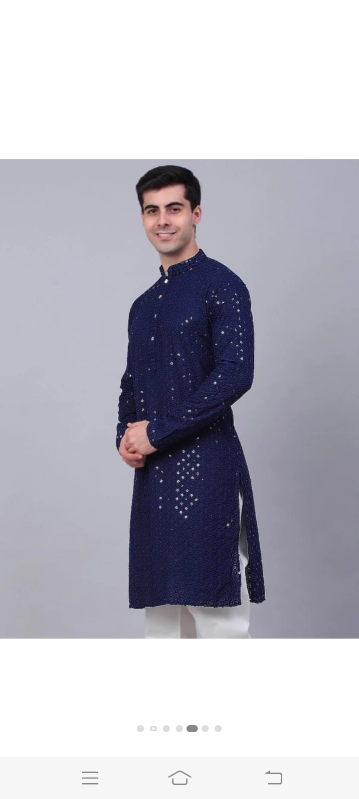 Navy Blue Chikankari Embroidered Kurta for Men | Kaarigari Fashion